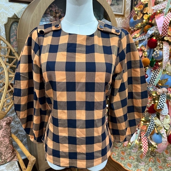 DO+BE Tops - Do + Be Orange and Navy Plaid Women's Blouse size small